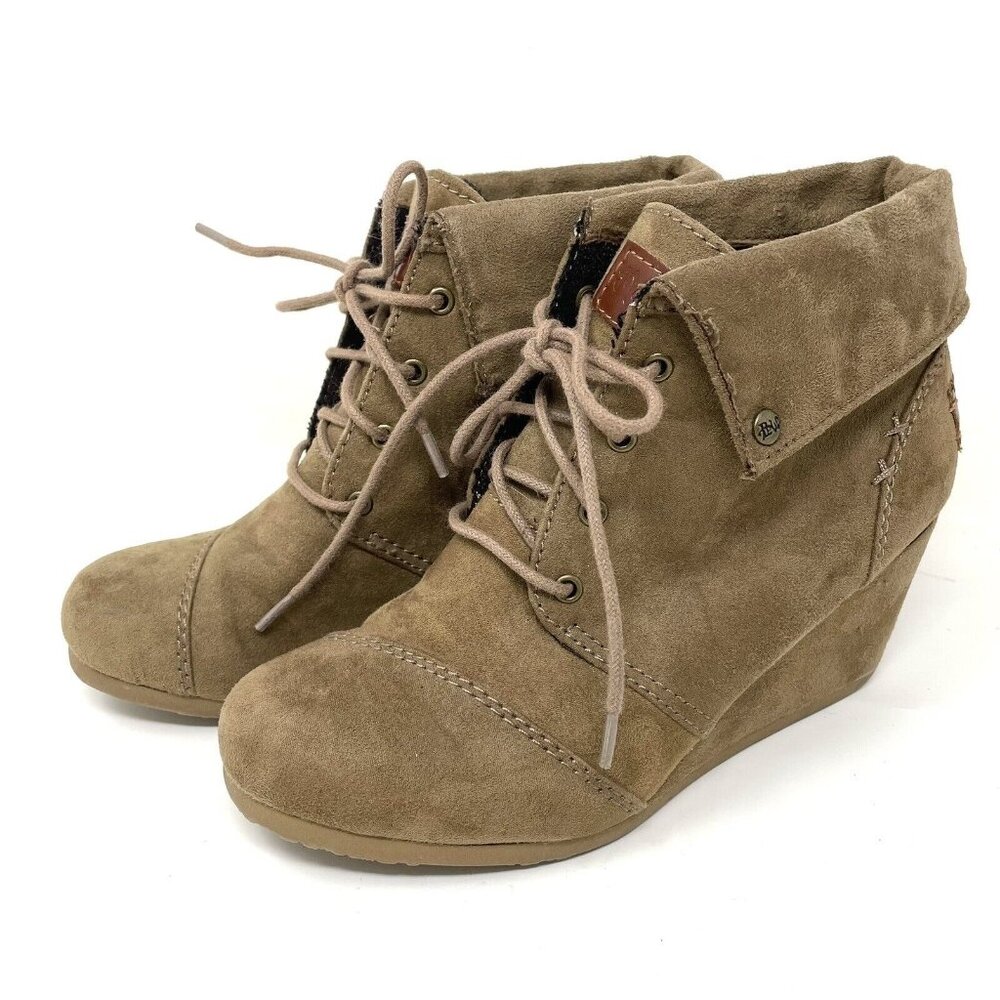 Mad Love Platform Wedge Bootie Tan Laced Womens Size 6 Vegan Suede